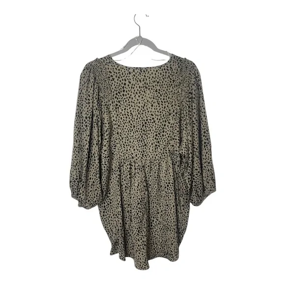 Umgee‎ Leopard Print V Neck Babydoll Large Blouse - Picture 6 of 6